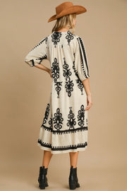 Trendsi Umgee Printed Notched Midi Dress