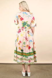 Trendsi VERY J Button Down Printed Midi Dress