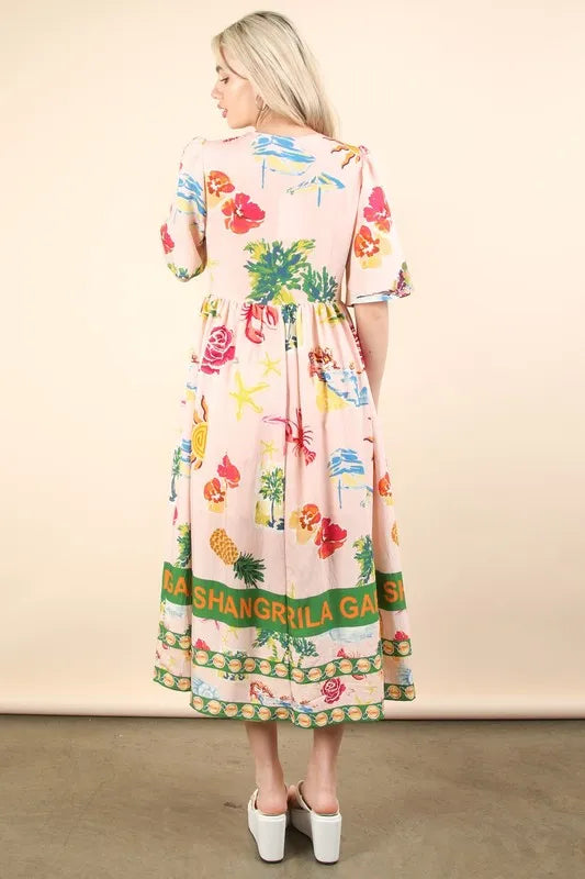 Trendsi VERY J Button Down Printed Midi Dress