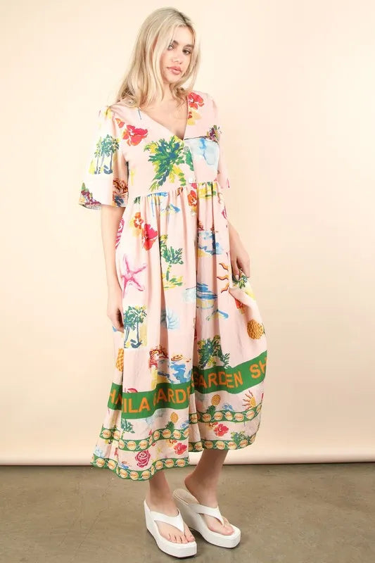 Trendsi VERY J Button Down Printed Midi Dress