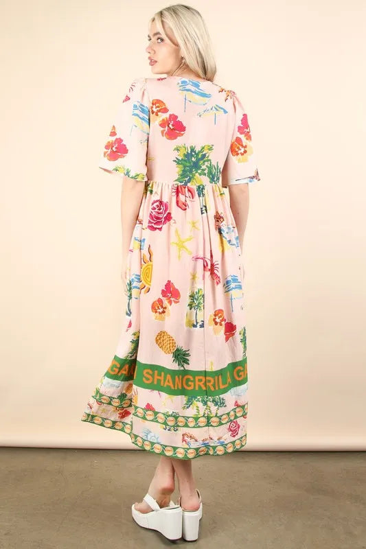 Trendsi VERY J Button Down Printed Midi Dress