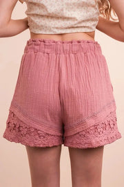 Trendsi VERY J Lace Contrast Detail Woven Shorts