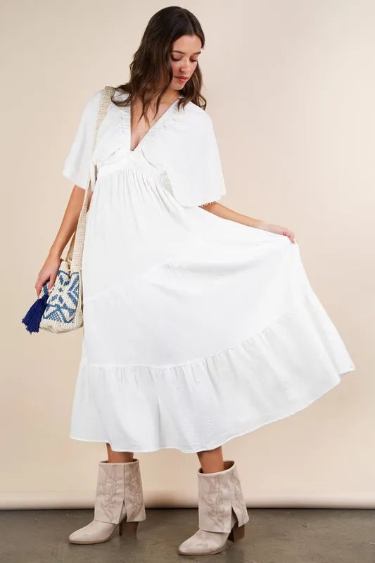 Trendsi VERY J Mineral Washed Elastic Neck Detail Midi Dress