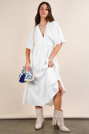 Trendsi VERY J Mineral Washed Elastic Neck Detail Midi Dress