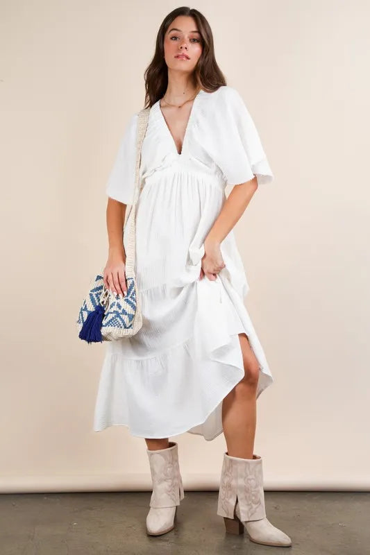 Trendsi VERY J Mineral Washed Elastic Neck Detail Midi Dress