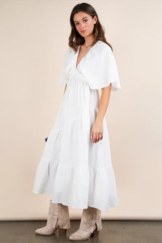 Trendsi VERY J Mineral Washed Elastic Neck Detail Midi Dress