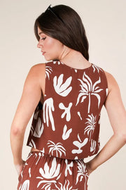Trendsi VERY J Printed Front Tie Crop Resort Top