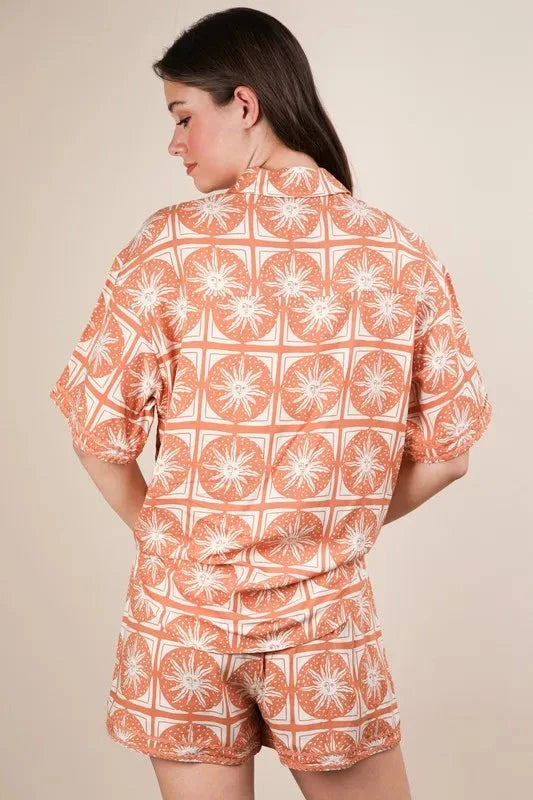 Trendsi VERY J Tropical Printed Shirt Top & Shorts Set