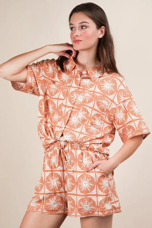 Trendsi VERY J Tropical Printed Shirt Top & Shorts Set
