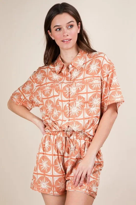 Trendsi VERY J Tropical Printed Shirt Top & Shorts Set