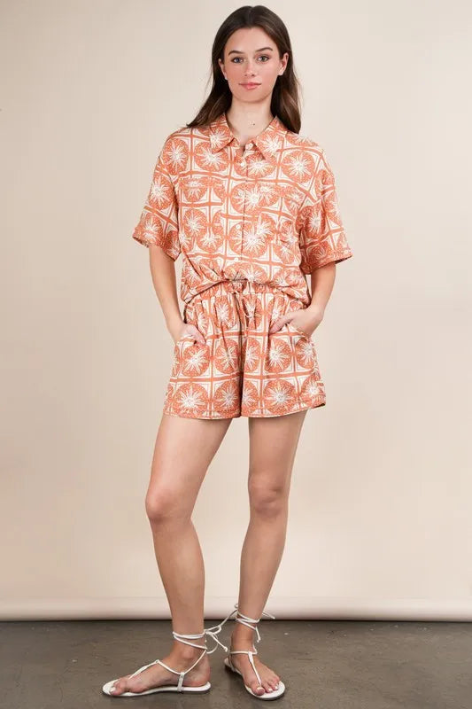Trendsi VERY J Tropical Printed Shirt Top & Shorts Set