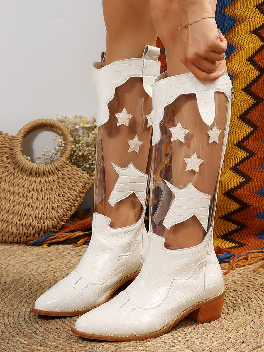 Trendsi White / 35(US4) Star Point Toe Block Heel Boots