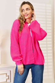 Trendsi Woven Right Rib-Knit Open Front Drop Shoulder Cardigan