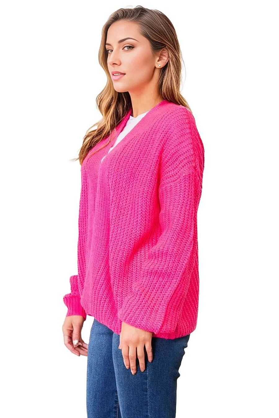 Woven Right Rib-Knit Open Front Drop Shoulder Cardigan