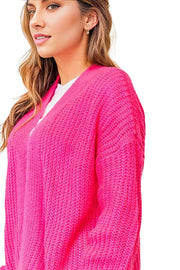 Woven Right Rib-Knit Open Front Drop Shoulder Cardigan