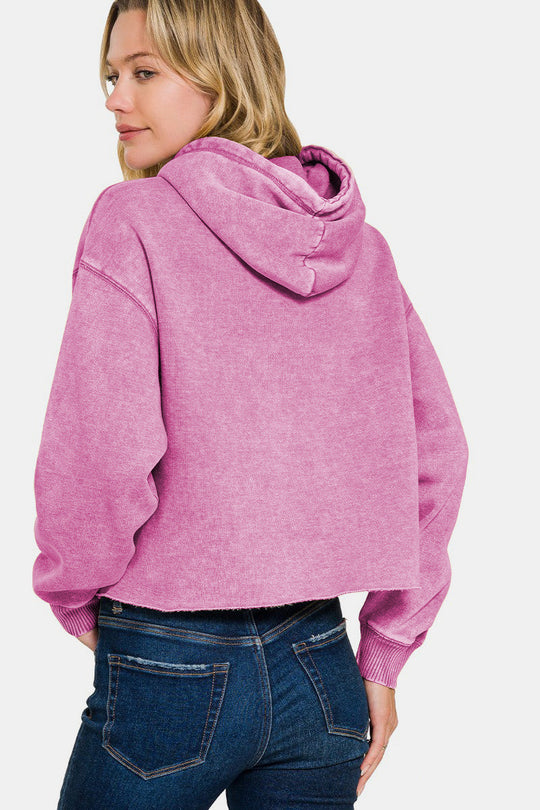 Trendsi Zenana Acid Wash Fleece Cropped Hoodie