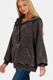 Trendsi Zenana Acid Wash Fleece Kangaroo Hoodie