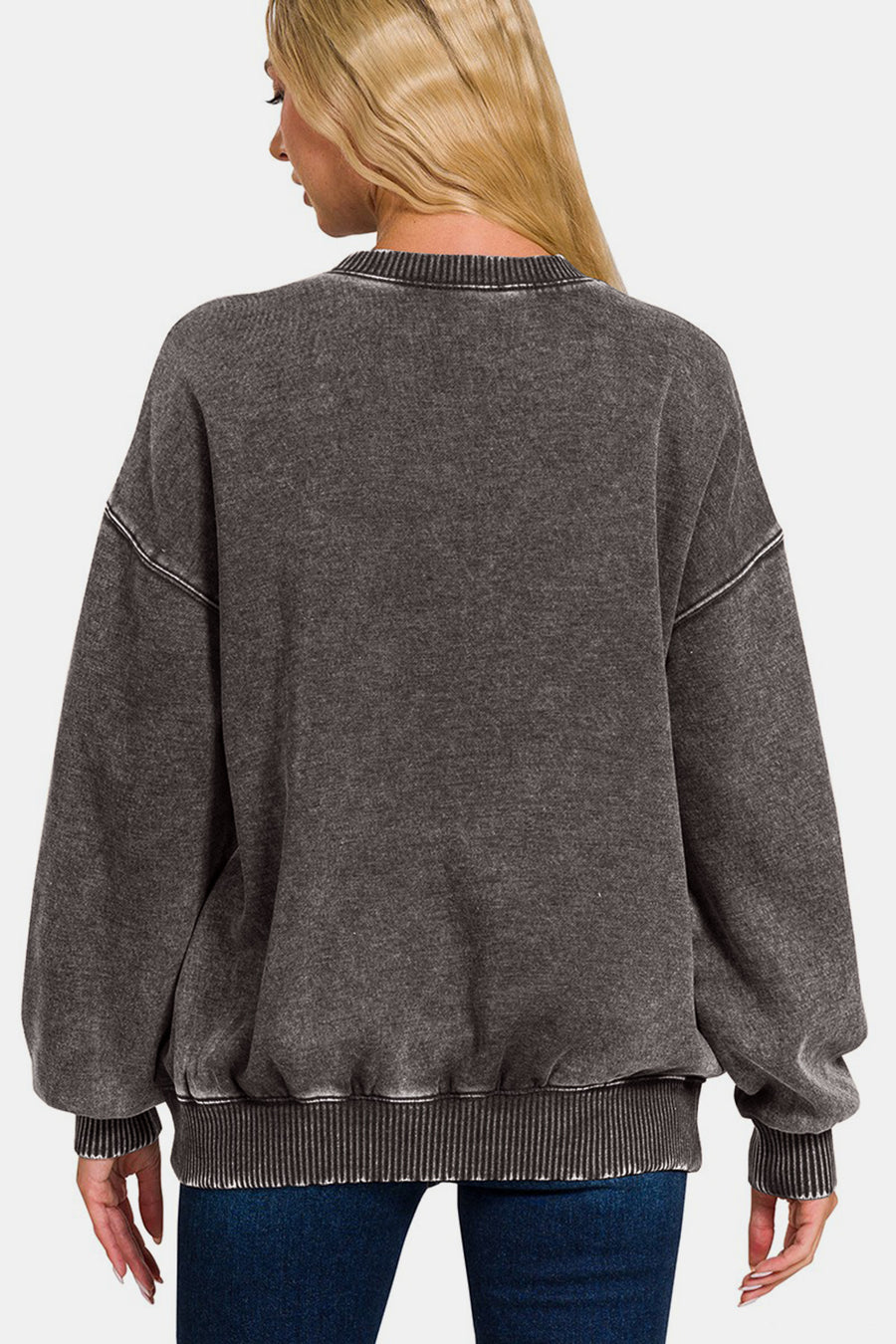 Trendsi Zenana Full Size Acid Wash Fleece Long Sleeve Sweatshirt