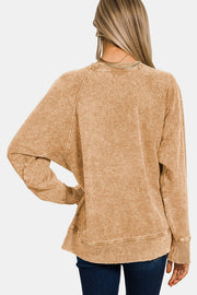 Trendsi Zenana Pocketed Round Neck Sweatshirt