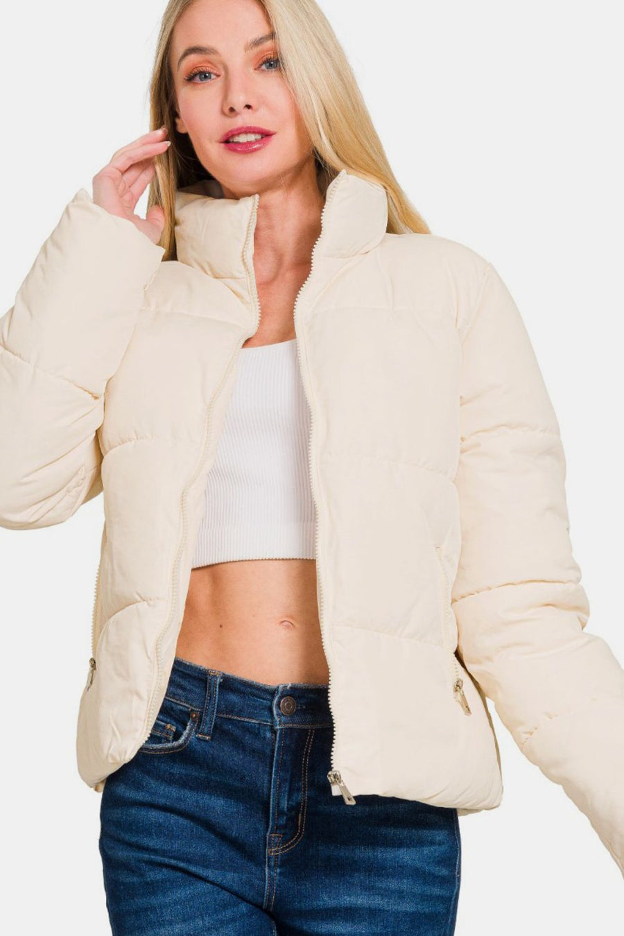 Trendsi Zenana Zip Up Turtleneck Puffer Jacket with Pockets