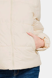 Trendsi Zenana Zip Up Turtleneck Puffer Jacket with Pockets