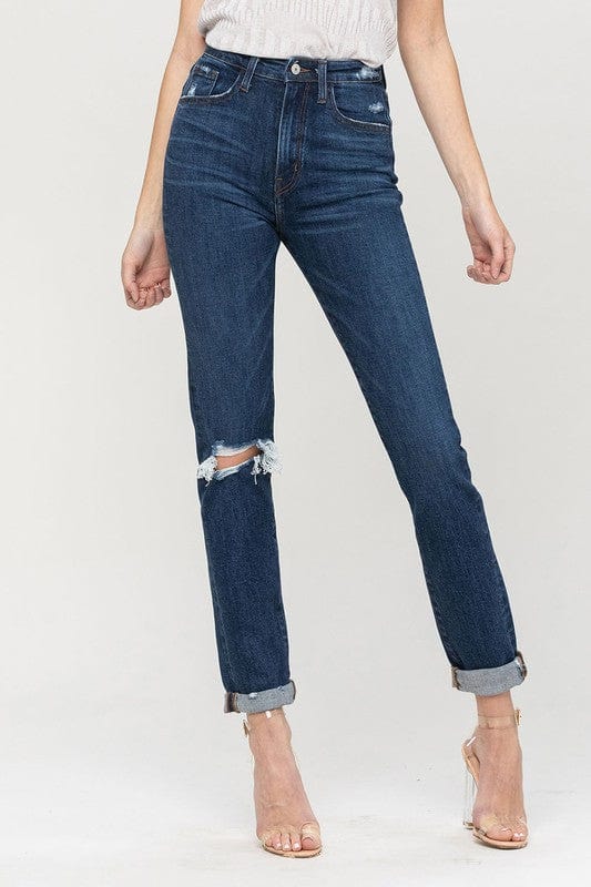 MODERN LOVE / 24 Distressed Roll Up Stretch Mom Jeans