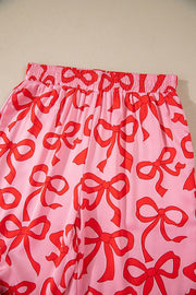 YNIQUE 2pcs Bow Print Shirt Style Long Sleeve Pajama Set