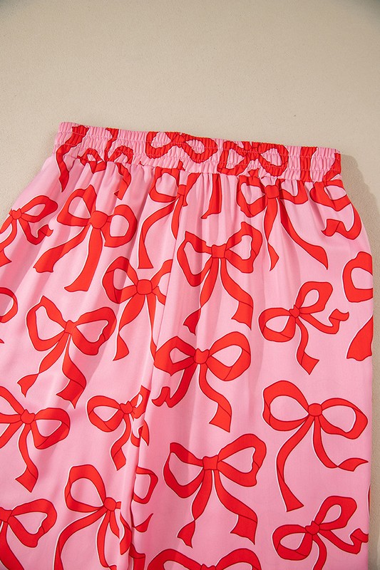 YNIQUE 2pcs Bow Print Shirt Style Long Sleeve Pajama Set