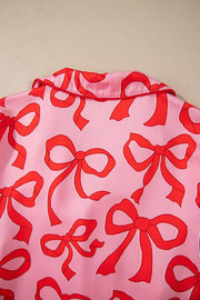 YNIQUE 2pcs Bow Print Shirt Style Long Sleeve Pajama Set