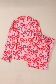 YNIQUE 2pcs Bow Print Shirt Style Long Sleeve Pajama Set
