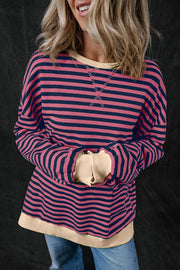 YNIQUE Red / S Women Oversized Contrast Trim Pullover Sweatshirt
