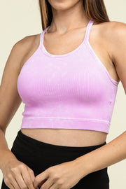 ZENANA Clothing Tops MAUVE / S/M Washed Ribbed Seamless Cropped Cami Top