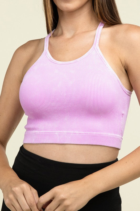 ZENANA Clothing Tops MAUVE / S/M Washed Ribbed Seamless Cropped Cami Top