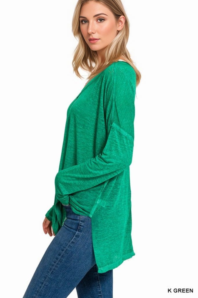 MELANGE BURNOUT DOLMAN SLEEVE V-NECK TOP