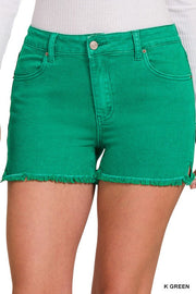 ZENANA Shorts K GREEN / S Acid Washed Frayed Cutoff Hem Shorts