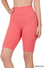 SEAMLESS RIBBED HIGH WAIST BIKER SHORTS