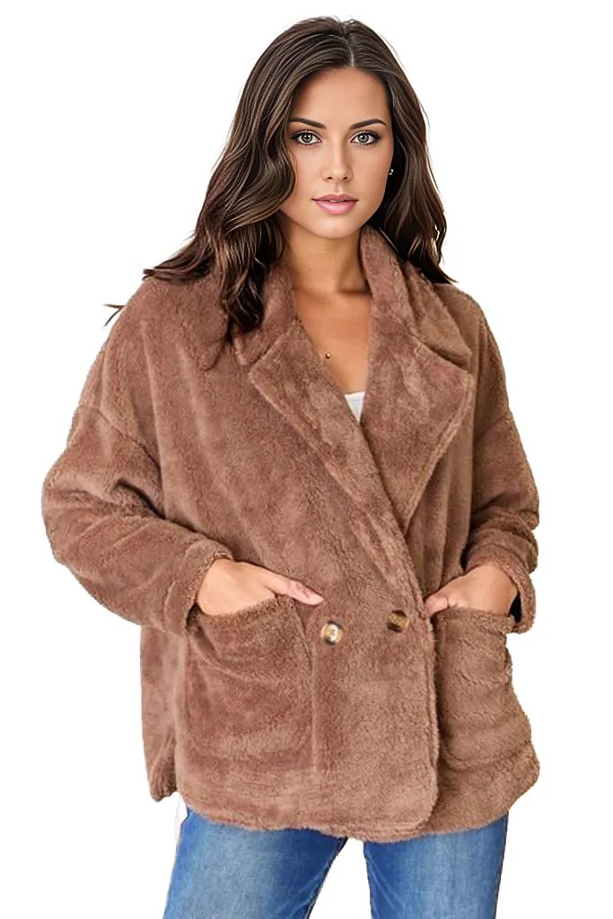 Culture Code Double Breasted Fuzzy Coat